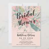 Glitter floral waterverf blush roze vrijgezellenfe kaart (Voorkant)