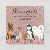 Glitter Floral Waterverf Dogs Grooming Service Vierkante Visitekaartje (Voorkant)