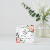 Glitter floral waterverf marble logo hair make-up vierkante visitekaartje (Staand voorkant)