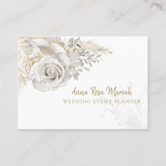 *~* Glitter Floral White Rose Flower Elegant  Visitekaartje (Voorkant)