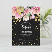 glitter florale verjaardagsfeest uitnodiging , gou (Staand voorkant)