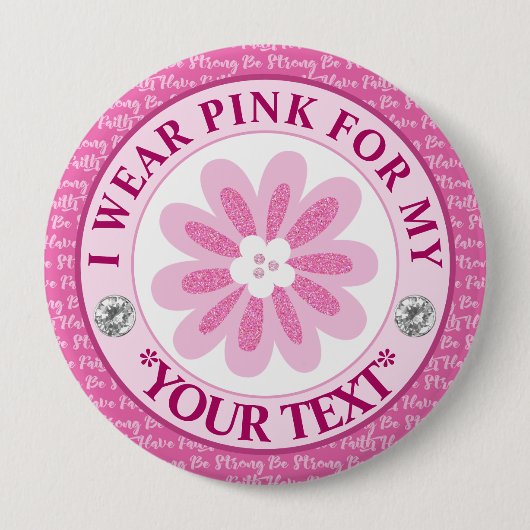 Glitter Flower Breast Cancer Awareness Design Ronde Button 4,0 Cm (Voorkant)