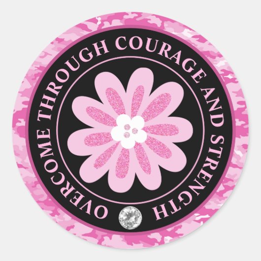 Glitter Flower Camouflage Breast Cancer Awareness Ronde Sticker (Voorkant)