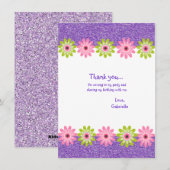 Glitter & FLowers Girls Birthday Hartelijk dank Bedankkaart (Voorkant / Achterkant)