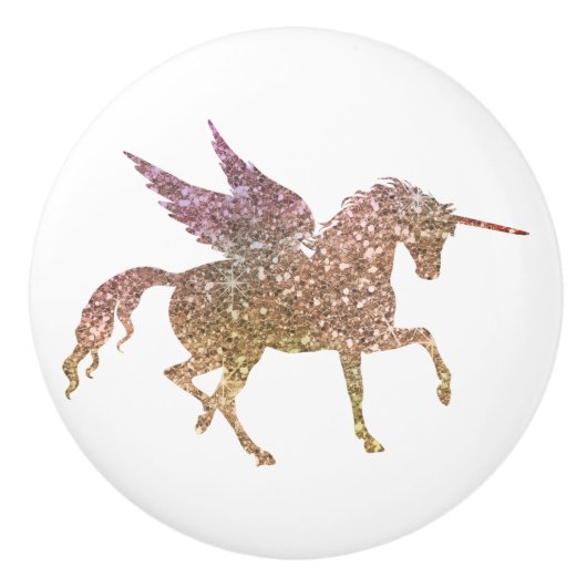 Glitter Flying Eenhoorn Magische Sparkle Fantasie Keramische Knop (Voorkant)