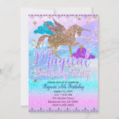 Glitter Flying Unicorn Magical Birthday Party Kaart (Voorkant)
