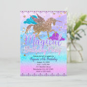 Glitter Flying Unicorn Magical Birthday Party Kaart (Staand voorkant)