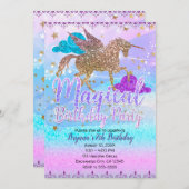 Glitter Flying Unicorn Magical Birthday Party Kaart (Voorkant / Achterkant)