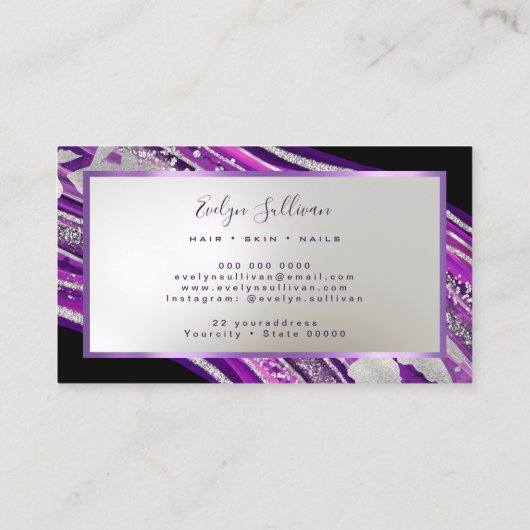 Glitter folie geode op zwart visitekaartje (Achterkant)
