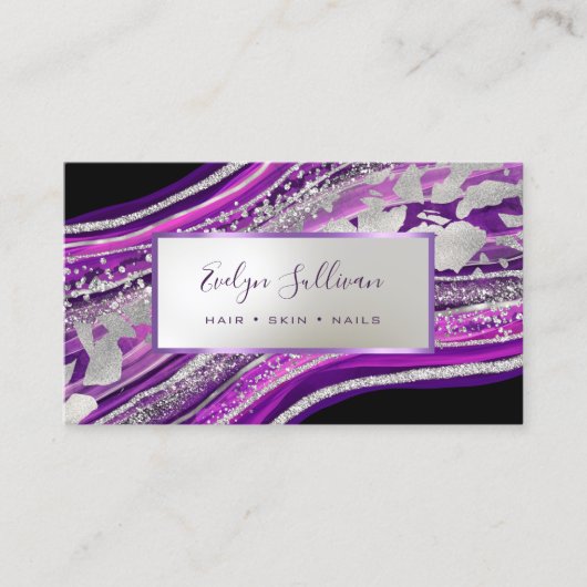Glitter folie geode op zwart visitekaartje (Voorkant)