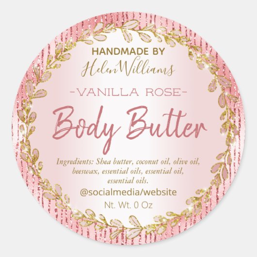 Glitter Folie Lijnen Roos Gouden Body Butter Label (Voorkant)
