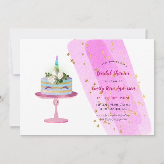 Glitter Folie Look UNICORN TAART Meisjes Feest ELK Kaart (Voorkant)