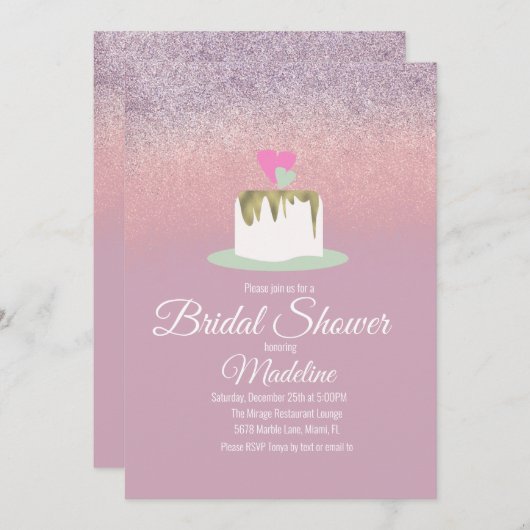 Glitter Folie Wedding Cake One Tier Vrijgezellenfe Kaart (Voorkant / Achterkant)