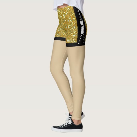 Glitter fonkeling gouden unieke ritssluiting chiqu leggings (Links)