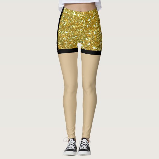 Glitter fonkeling gouden unieke ritssluiting chiqu leggings (Voorkant)