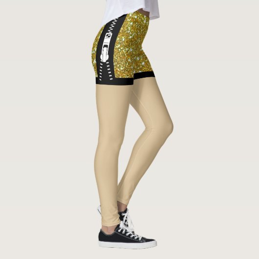 Glitter fonkeling gouden unieke ritssluiting chiqu leggings (Rechts)