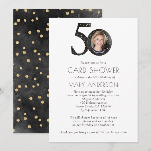 Glitter Foto 50th Birthday Kaart Shower Invitation (Voorkant / Achterkant)
