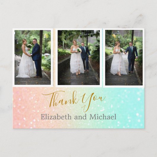 Glitter Foto Collage Elegant Wedding Hartelijk dan Briefkaart (Voorkant)