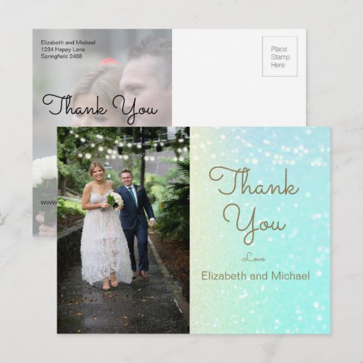 Glitter Foto Modern Lights Weddenschap Bedankt Briefkaart (Voorkant / Achterkant)