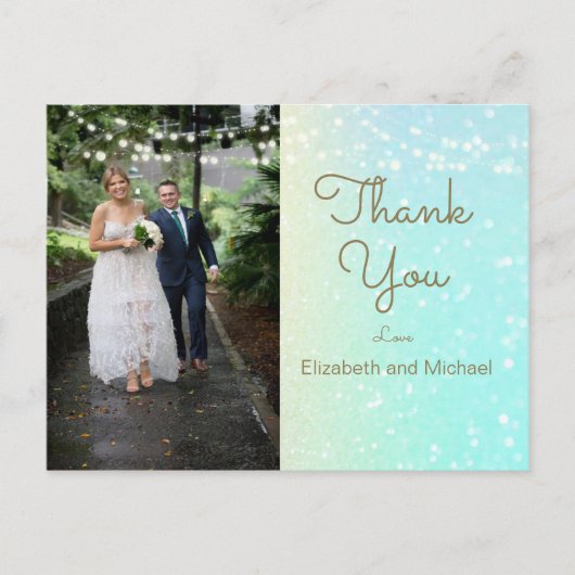 Glitter Foto Modern Lights Weddenschap Bedankt Briefkaart (Voorkant)