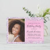 Glitter Foto roze 15th Birthday Party Invitation Kaart (Staand voorkant)