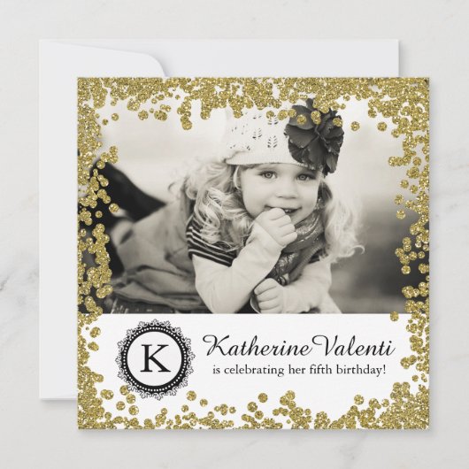 Glitter Foto Verjaardag Uitnodiging (Voorkant)