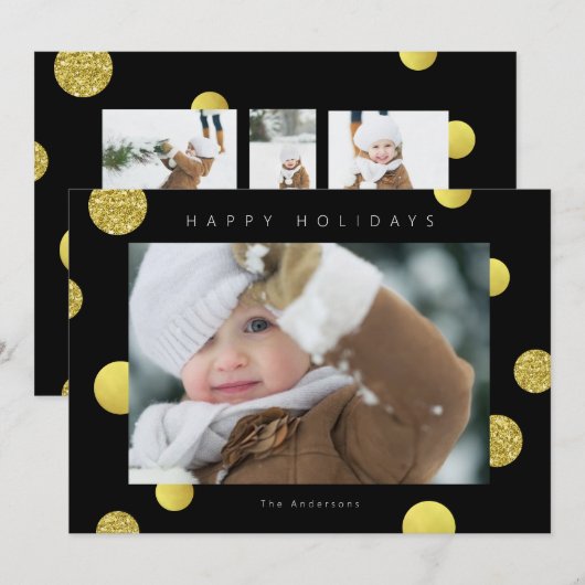 Glitter-fotokaart voor feestdagen - Golden Stippen Feestdagenkaart (Voorkant / Achterkant)