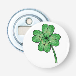 Glitter Four Leaf Clover Button Flesopener
