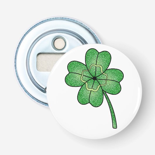 Glitter Four Leaf Clover Button Flesopener (Voorkant)