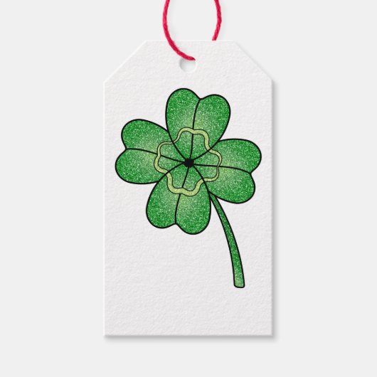 Glitter Four Leaf Clover Cadeaulabel (Voorkant)