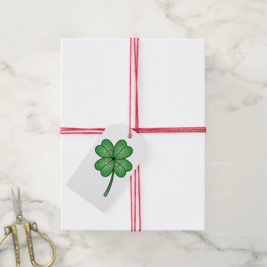 Glitter Four Leaf Clover Cadeaulabel (Met Touw)