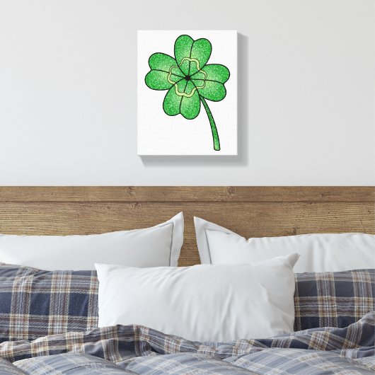 Glitter Four Leaf Clover Canvas Afdruk (Insitu (Slaapkamer))