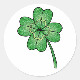 Glitter Four Leaf Clover Ronde Sticker