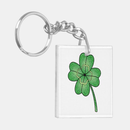 Glitter Four Leaf Clover Sleutelhanger (Voorkant Links)
