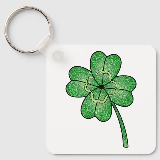 Glitter Four Leaf Clover Sleutelhanger (Voorkant)