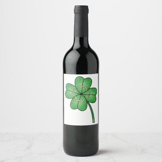 Glitter Four Leaf Clover Wijn Etiket (Voorkant)