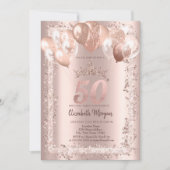 Glitter Frame, Kroon, Ballonnen 50e Verjaardag Kaart (Voorkant)
