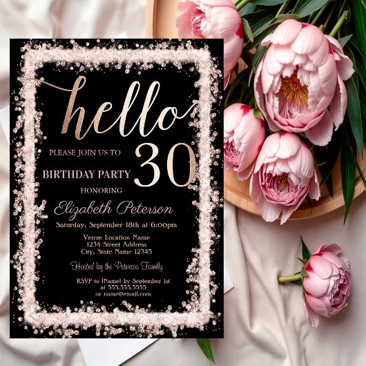 Glitter Frame Roze Goud 30e Verjaardagsfeestje Kaart