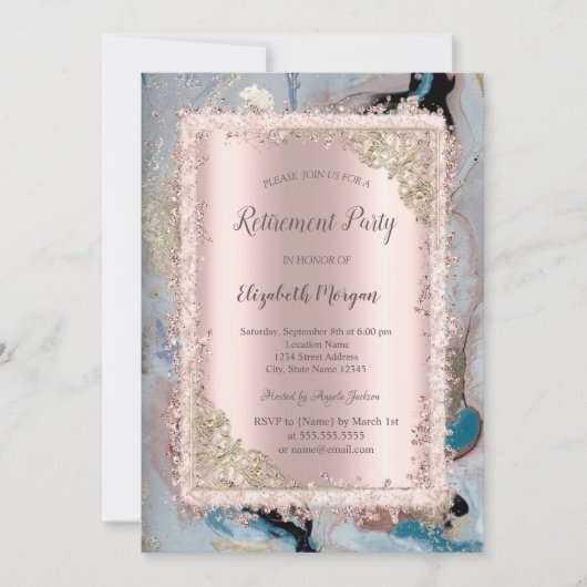 Glitter Frame,Roze Goud,Marmeren Pensioen  Kaart (Voorkant)