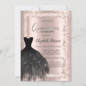 Glitter Frame, Zwarte jurk Roze goud 15e verjaarda Kaart (Voorkant)