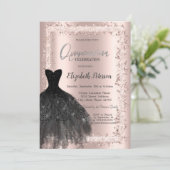 Glitter Frame, Zwarte jurk Roze goud 15e verjaarda Kaart (Staand voorkant)