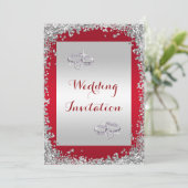 Glitter Framed & Diamond Wedding Ring Wedding Kaart (Staand voorkant)