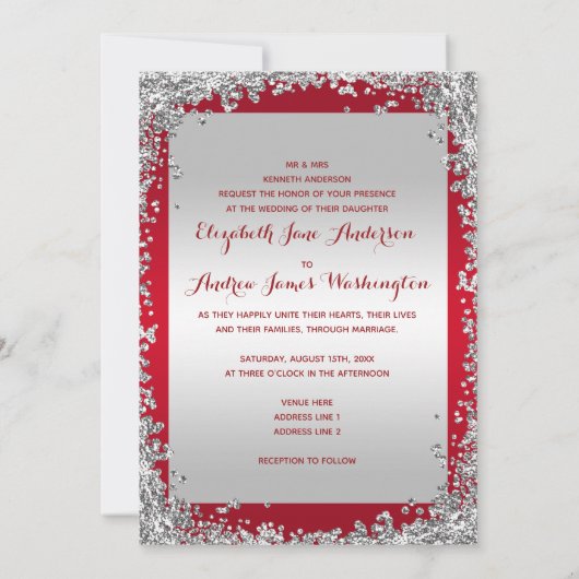 Glitter Framed & Diamond Wedding Ring Wedding Kaart (Achterkant)