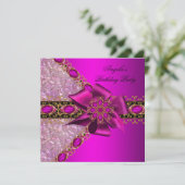 Glitter Fuchsia Pink Jewel Birthday Party 2 Kaart (Staand voorkant)