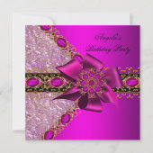 Glitter Fuchsia Pink Jewel Birthday Party 2 Kaart (Voorkant)