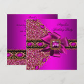 Glitter Fuchsia Pink Jewel Birthday Party Kaart (Voorkant / Achterkant)