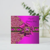 Glitter Fuchsia Pink Jewel Birthday Party Kaart (Staand voorkant)