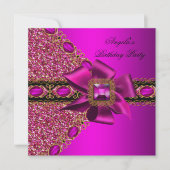Glitter Fuchsia Pink Jewel Birthday Party Kaart (Voorkant)