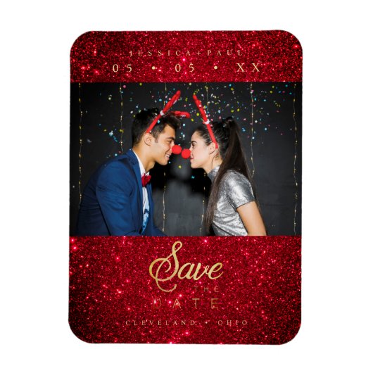 Glitter Fun Foto met kerstcadeau Whimsical Font Magneet (Verticaal)