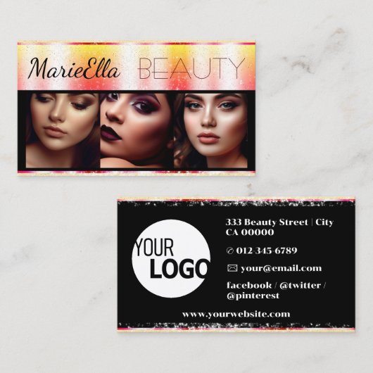 Glitter Geel Perzik Productlabels met Logo Visitekaartje (Voorkant / Achterkant)